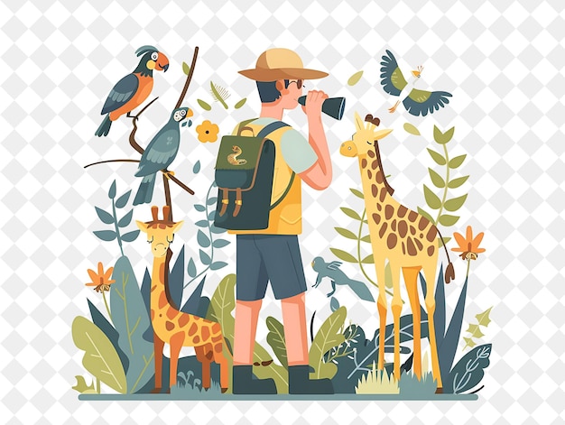 Adventurous Zoologist With Characters Studying and Observing PNG People in Daily Work Illustration