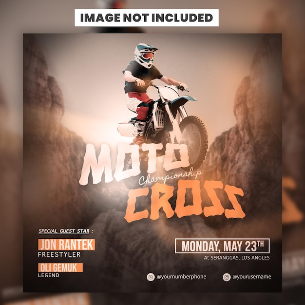 An advertisement for moto cross shows a rider on the top of a mountain.