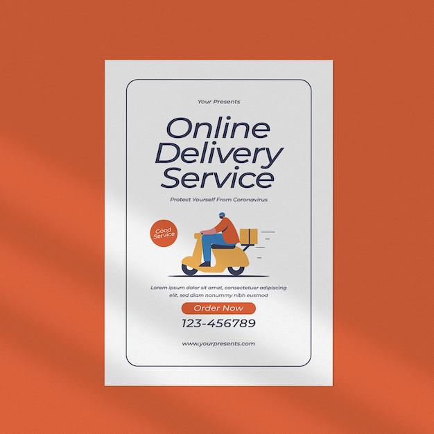 PSD an advertisement for online delivery service on a orange background.