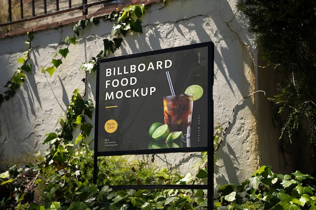 Advertising billboard mock-up for food with city landscape