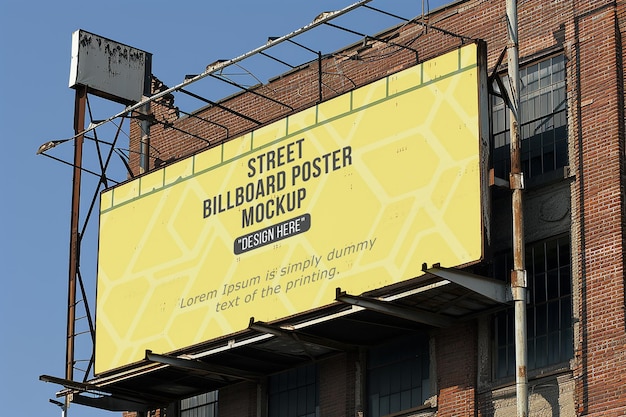 Advertising billboard mockup with two lamp near the sidewalk in the city