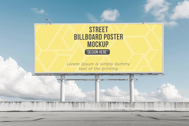 Advertising billboard mockup with two lamp near the sidewalk in the city