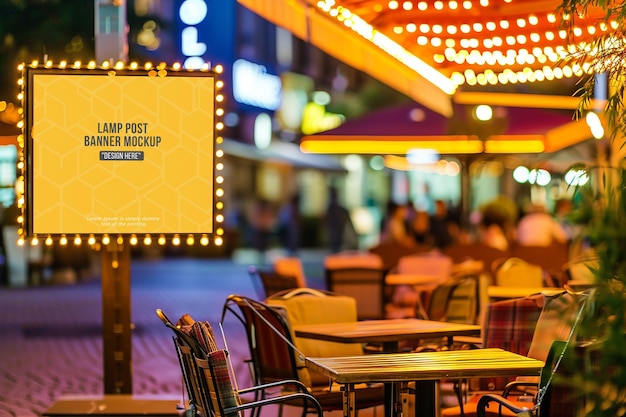 Advertising billboard mockup with two lamp near the sidewalk in the city