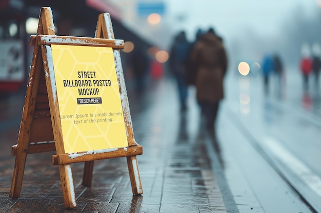 Advertising billboard mockup with two lamp near the sidewalk in the city