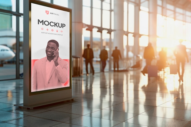 PSD advertising display mockup at airport