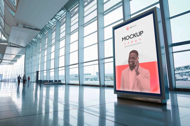 PSD advertising display mockup at airport