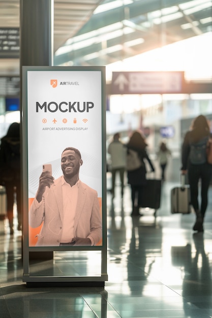 PSD advertising display mockup at airport