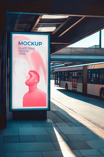 Advertising display mockup at bus station