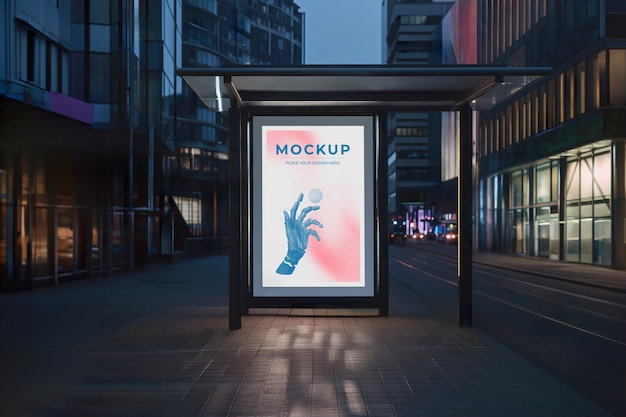 PSD advertising display mockup at bus station