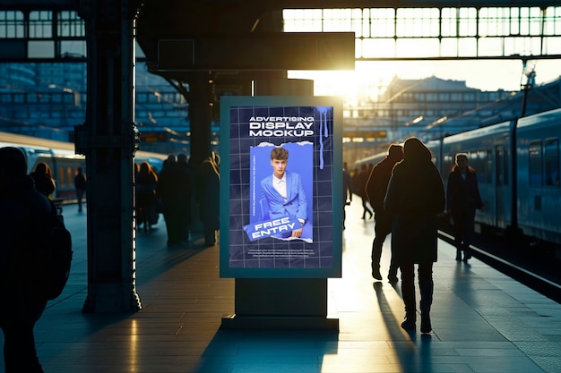 Advertising display at train station mockup