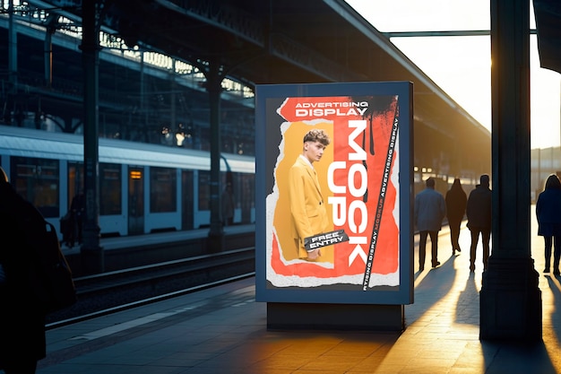 Advertising display at train station mockup