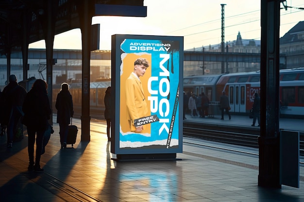 Advertising display at train station mockup