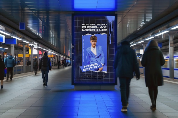 Advertising display at train station mockup