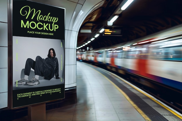 PSD advertising mockup in subway station