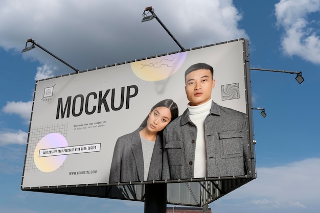 Advertising mockup with man and woman photo