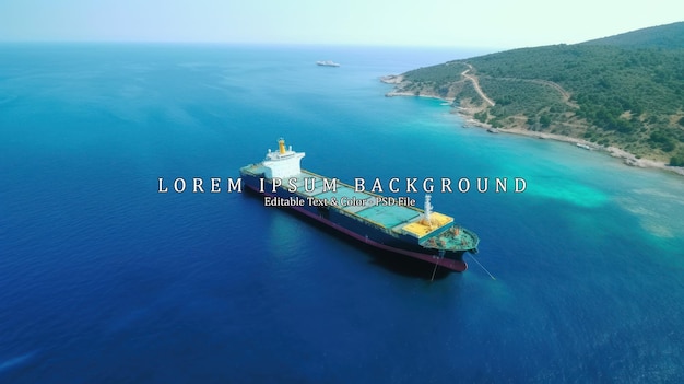 PSD aerial drone ultra wide panoramic photo of huge car carrier ship