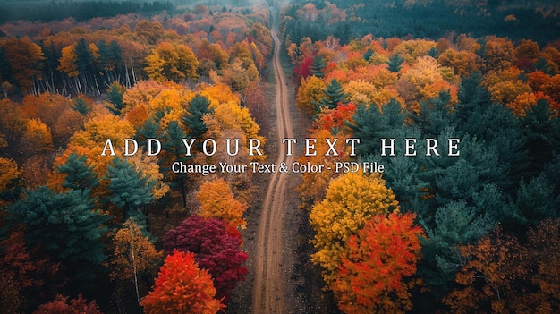 PSD aerial view of autumn forest road