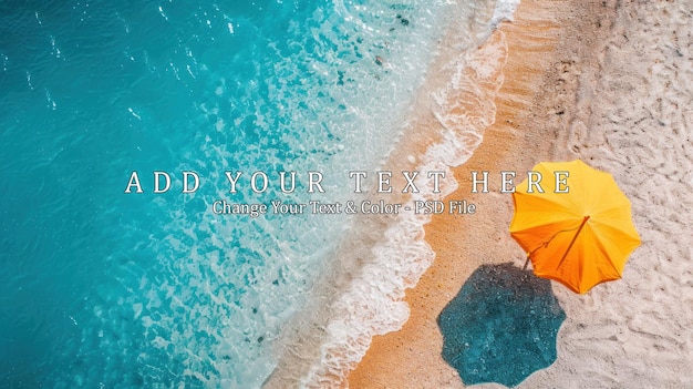 Aerial View of a Beach with a Yellow Umbrella