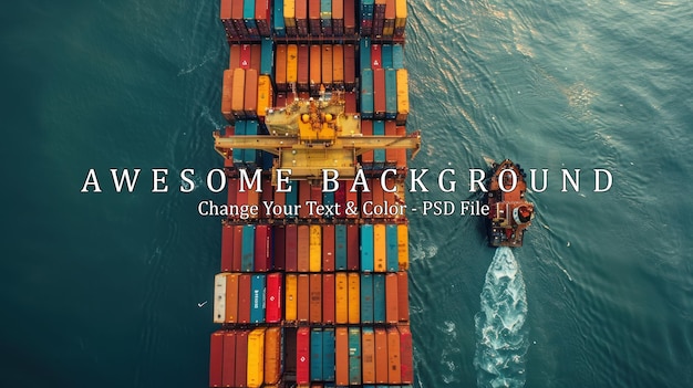 Aerial View of a Cargo Ship Being Guided by a Tugboat