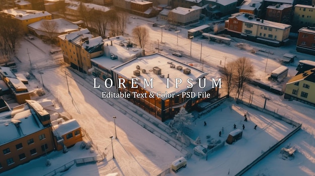 Aerial view of the outdoor huge ice rink in the Oulunkyla neighborhood of Helsinki