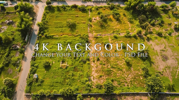 PSD aerial view of overgrown land with a road