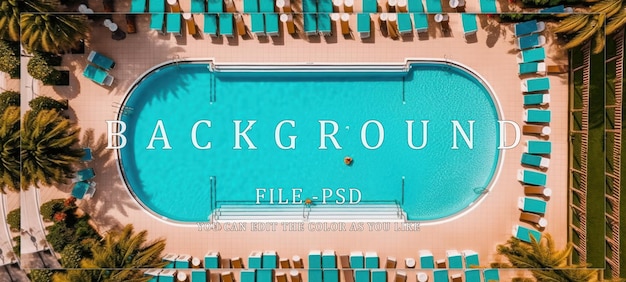 PSD aerial view of a pool and loungers at a resort