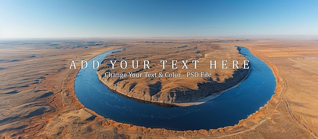 PSD aerial view of a river looping through a desert