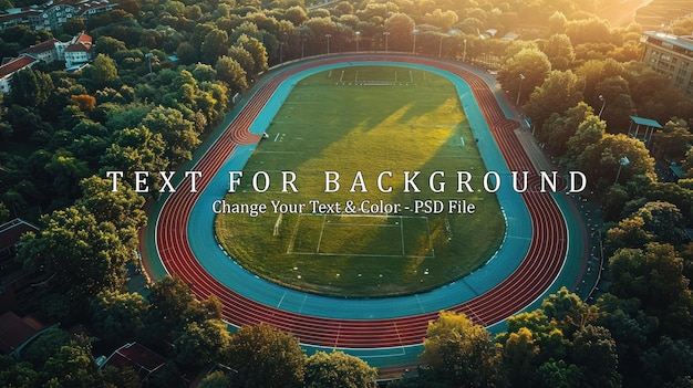 PSD aerial view of a running track surrounded by trees