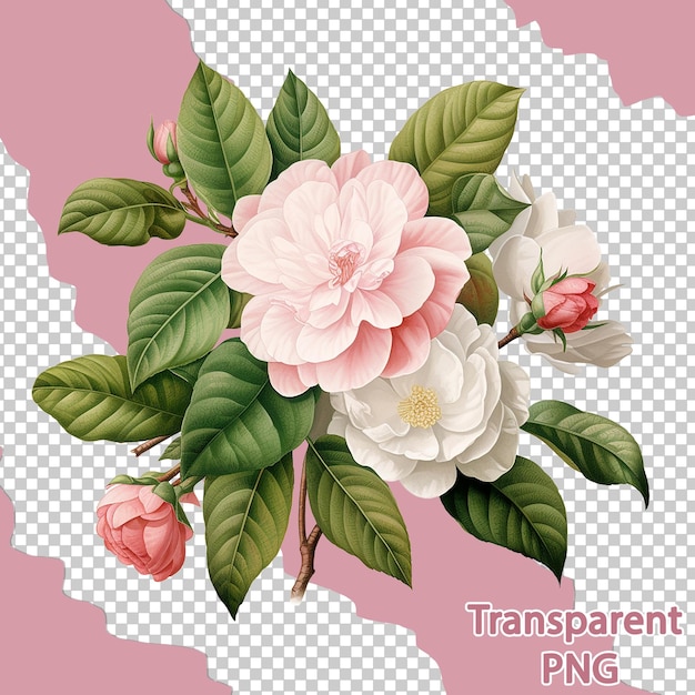 Aesthetic Beautiful Botanical Illustration a Colorful Flower Bouquet with Transparent Background