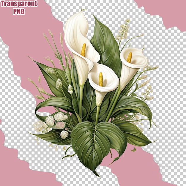 Aesthetic Colorful Flower Bouquet with Detailed Painting Illustration Transparent Backgound