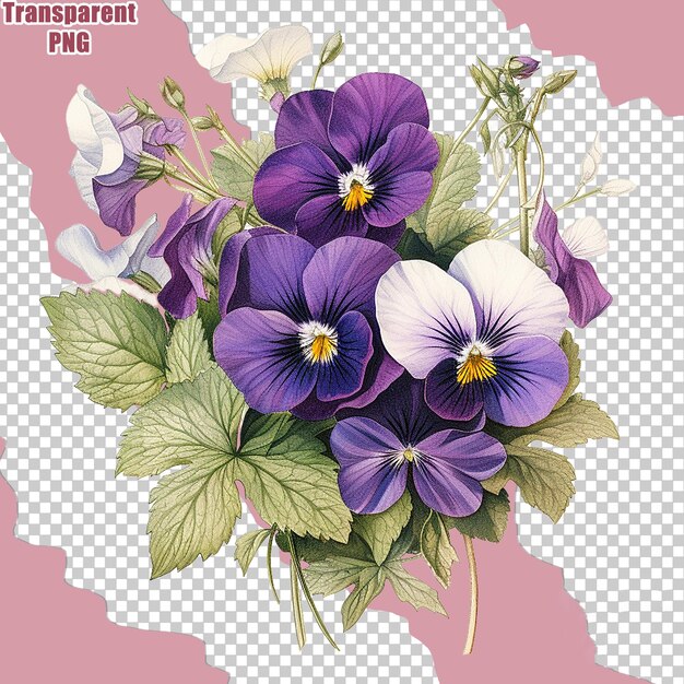 Aesthetic Colorful Flower Bouquet with Detailed Painting Illustration Transparent Backgound