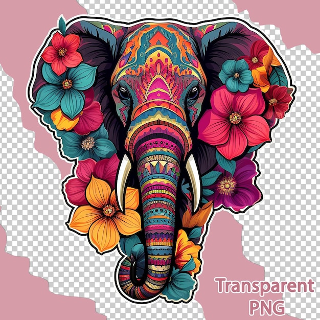 Aesthetic Floral Elephant Illustration on Colorful Vector Art Transparent Background