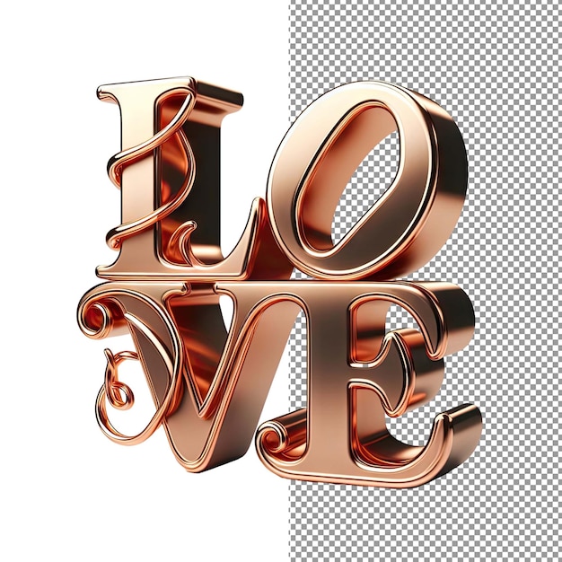 Affectionate Typography Isolated 3D Love Word on PNG Background