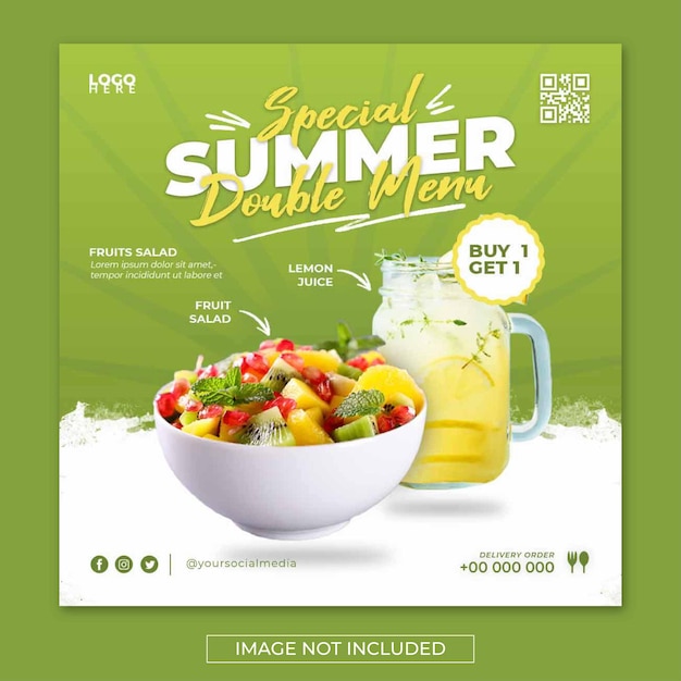 Affordable double healthy menu fruit food dish instagram template social media template post banner psd