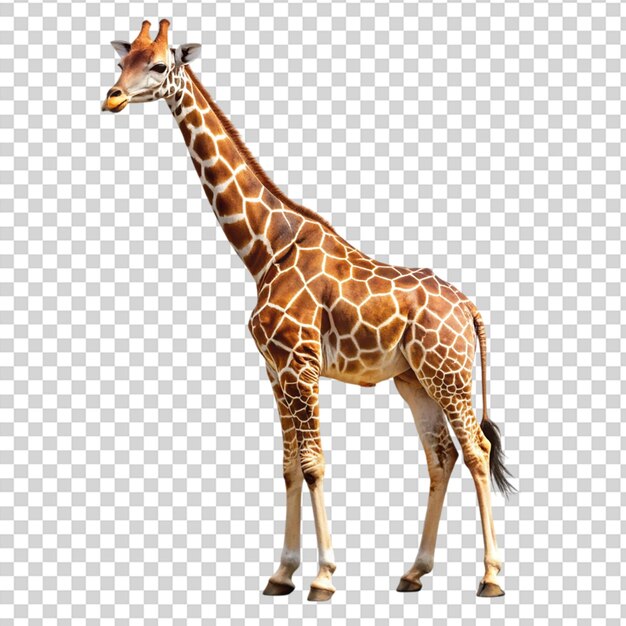 African adult giraffe standing isolated on transparent background