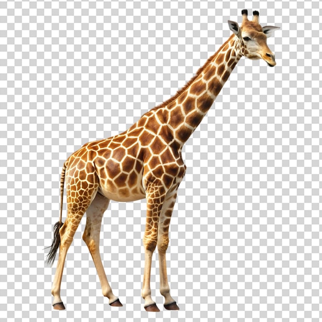 African adult giraffe standing isolated on transparent background