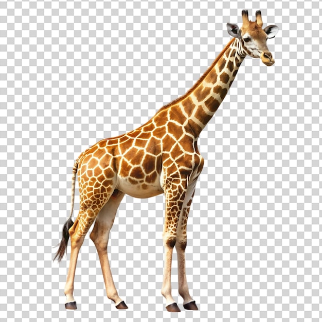 African adult giraffe standing isolated on transparent background