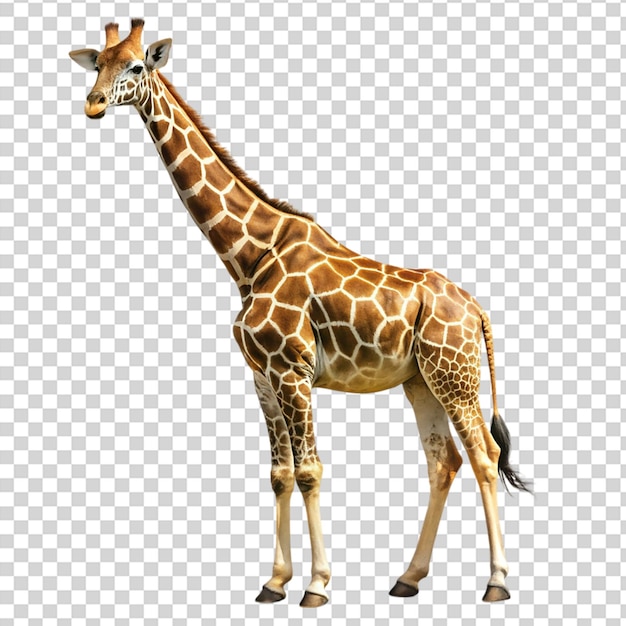 African adult giraffe standing isolated on transparent background