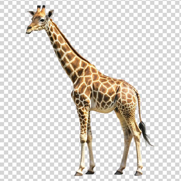 African adult giraffe standing isolated on transparent background