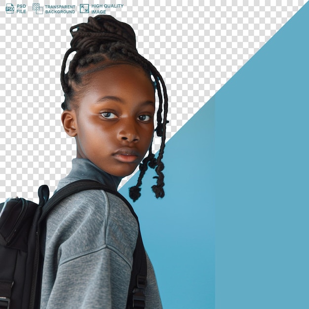 African american child student with backpack isolated on transparent background