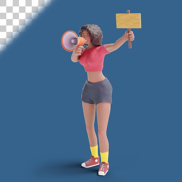 African American teenage girl doing campaign 3D Illustration