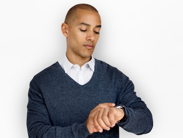 PSD african descent man checking watch concept