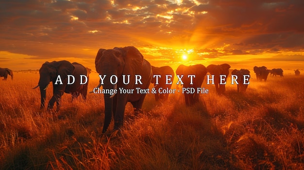 PSD african elephants silhouettes at sunset