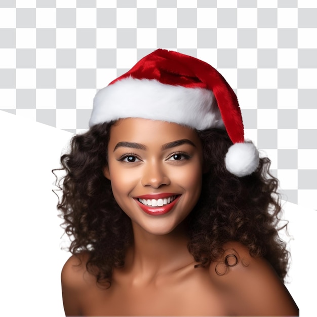 African Girls Festive Spirit Beautiful Black Woman in Santa Claus Hat Celebrating Christmas