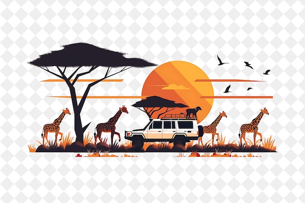 PSD african savannah with characters having a safari tour design people life style flat illustration