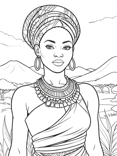 PSD african woman coloring page black woman coloring page