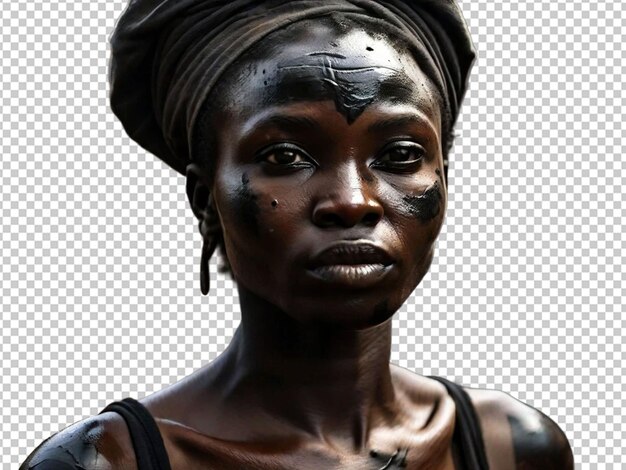 an African woman her jetblack skin