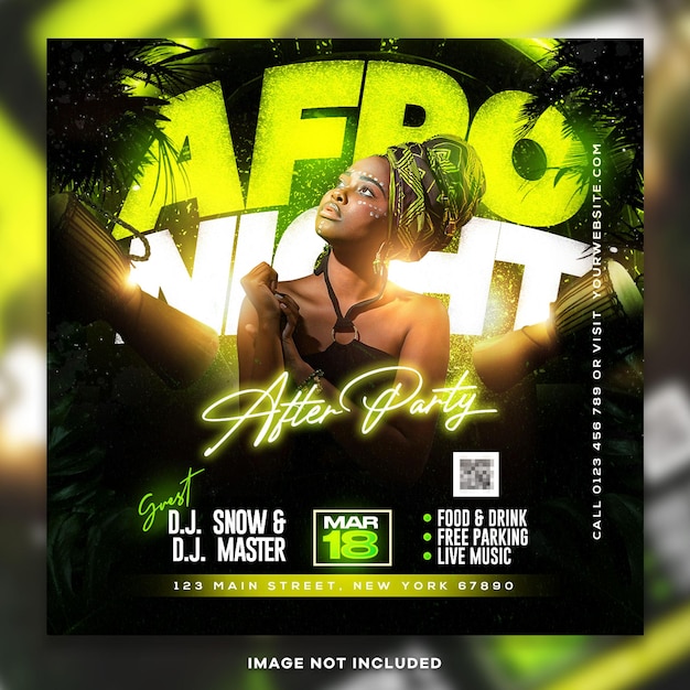 Afro night dj party social media post PSD