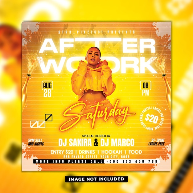 After work Club dj night party flyer psd template designs