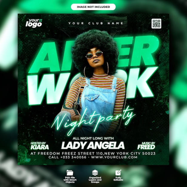 After work club night party flyer and social media post template